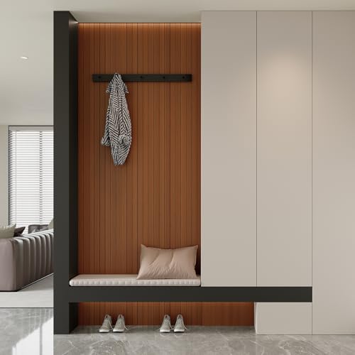 Yutianli PVC Slat Wall Panel Peel and Stick 236"x 15.7" Faux Wood Slat Panel Artificial Walnut Wood Grain Self-Adhesive Soundproof 3D Wall Panel for Walls and Ceilings - color: Walnut, size: 236"x15.7"