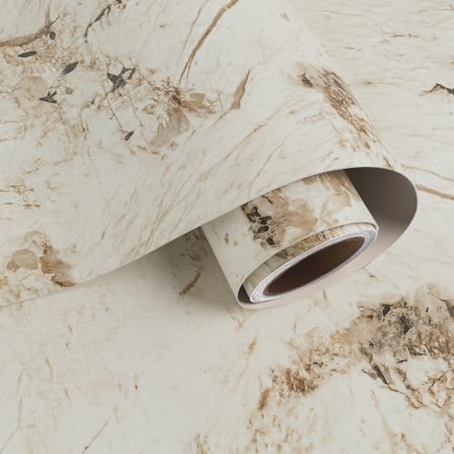 VaryPaper 15.7"x78.7" Beige Brown Marble Contact Paper Kitchen Countertop Peel and Stick Waterproof Marble Vinyl Wrap for Cabinets Table Removable Self Adhesive Granite Wall Paper for Bathroom Bedroom