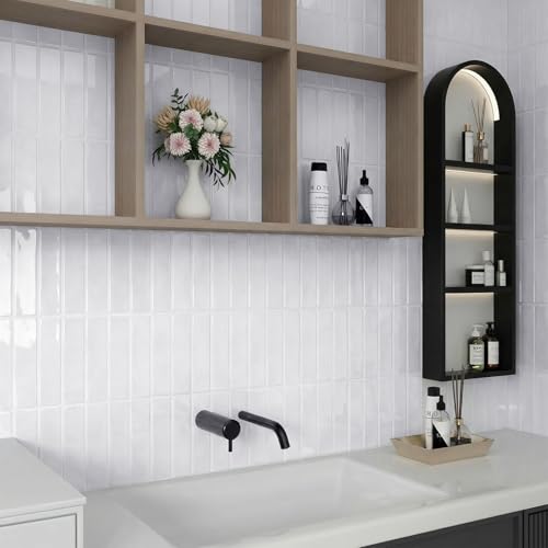 Peel and Stick Backsplash Tile for Kitchen, 10 Sheets, 11.42''x9'' - color: Pearl White
