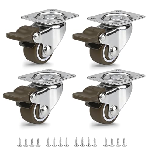 1 Inch Caster Wheels for Furniture, Silent Bearing Swivel Plate Small Casters Set of 4 Heavy Duty Load 99 LB, No Noise Rubber Furniture Caster Wheels for Rolling Carts, Tables, 4 with Brakes - style: 1 Inch