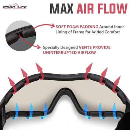 BISON LIFE Mirage Mirror Lens vented Safety Goggles, ANSI Z87.1, Pack of 1 - color: Tinted Mirror