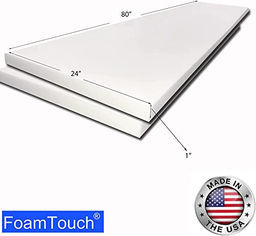 FoamTouch (2 Pack) High Density 1x24x80 Upholstery Foam, White - size: 1" x 24" x 80" (2 pack)