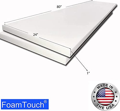 FoamTouch (2 Pack) High Density 1x24x80 Upholstery Foam, White - size: 1" x 24" x 80" (2 pack)