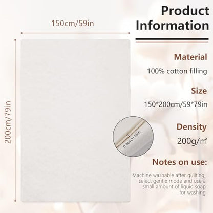 Cotton Quilting Batting Natural Quilt Batting 59 x 79 Inch 200gsm - size: 59"×79"