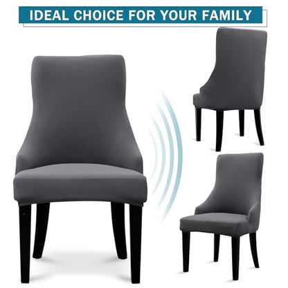 Liykimt Stretch Wingback Side Chair Slipcover-Accent Chair Cover Slipcover with Arm,Washable Upholstered Arm Dining Chair with Nailed Trim Protector for Dining Living Room - color: Dark Gray