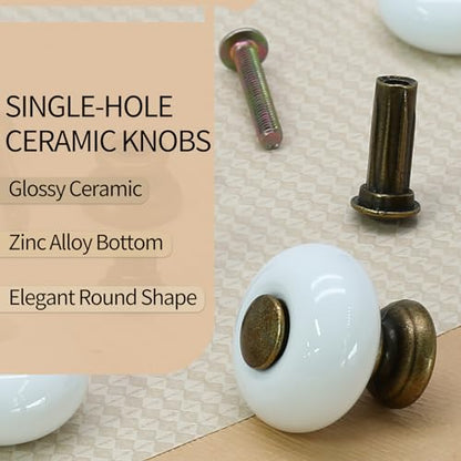 6pcs White Ceramic Cabinet Knobs, Small Round Drawer Knobs - size: 6pcs-Small-Antique Bronze