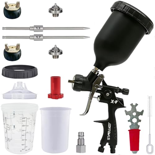 HVLP Air Spray Gun with 1.3/1.7 mm Nozzles, Gravity Feed Spray Paint Gun with 400/600ml Cup, Professional Automotive Spray Gun Kit, Spray for Car Paint, Furniture, Primers, Varnishes and Top Coats