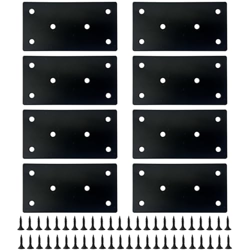 8PCS Black Stainless Steel Mending Plates Straight Metal Repair Brackets Flat Brace Hardware for Wood Furniture Cabinet Shelves Fixing Joining with Screws Kit(3.15"x1.57") - size: 3.15”x1.57”