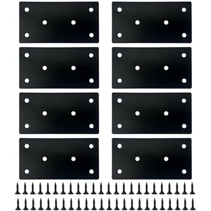 8PCS Black Stainless Steel Mending Plates Straight Metal Repair Brackets Flat Brace Hardware for Wood Furniture Cabinet Shelves Fixing Joining with Screws Kit(3.15"x1.57") - size: 3.15”x1.57”