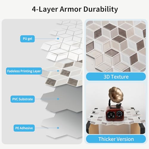 Art3d Peel and Stick Backsplash, 3D Hexagon Wall Tile, 10-Pack, Light Brown