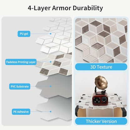 Art3d Peel and Stick Backsplash, 3D Hexagon Wall Tile, 10-Pack, Light Brown