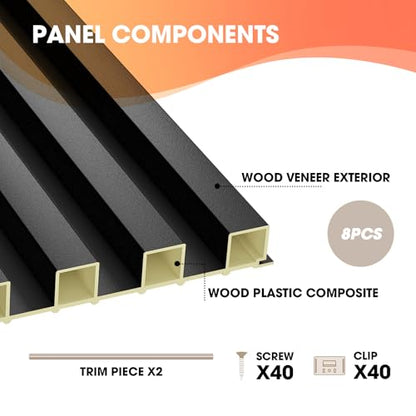 OUZUGIE WPC Acoustic Slat Wall Paneling, 8-Pack 96 x 6 Inches - color: Black, size: (High)96“ x 6"