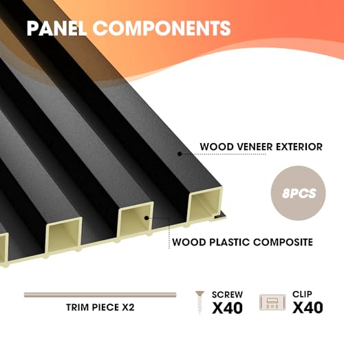 OUZUGIE WPC Acoustic Slat Wall Paneling, 8-Pack 96 x 6 Inches - color: Black, size: (High)96“ x 6"