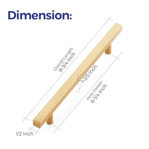 Ravinte Champagne Gold Handles Square Cabinet Hardware 6-1/4 Inch 10 Pack - size: 6-1/4" Hole Center