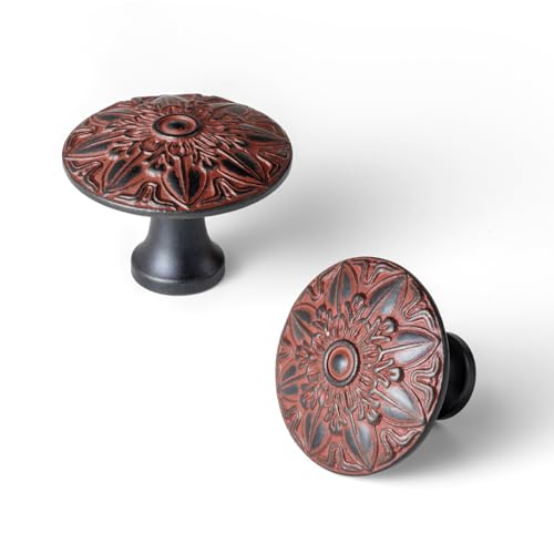 6 Pack Antique Black Iron Cabinet Knob, Mandala Drawer Pull - color: Antique Black Iron