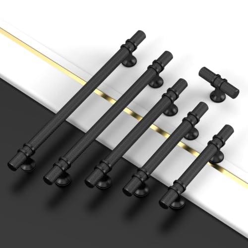 Amerdeco 10 Pack Knurled Matte Black Cabinet Pulls 3.75 Inch Hole Center Kitchen Cabinet Handles for Drawer, Cupboard and Wardrobe ZH0025 - color: Matte Black, size: 3.75"/96MM Hole Center, style: 10 Pack