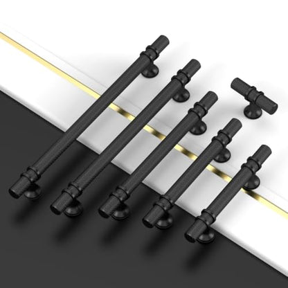 Amerdeco 10 Pack Knurled Matte Black Cabinet Pulls 3.75 Inch Hole Center Kitchen Cabinet Handles for Drawer, Cupboard and Wardrobe ZH0025 - color: Matte Black, size: 3.75"/96MM Hole Center, style: 10 Pack