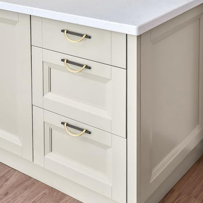 HOME EDIT Brushed Gold & Grey Cabinet Pulls Curved, 5 Inch/128 mm, 10 Pack - color: Brushed Brass & Pearl Grey, size: 5 Inch Hole Center