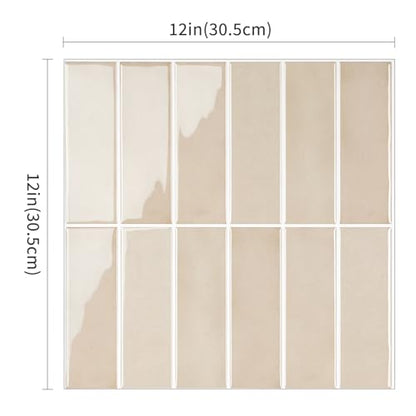 Alwayspon 12×12inch×10Pcs 2.5mm Thick Version Beige 3D Vinyl Backsplash Tiles, Self-Adhesive Peel and Stick Wall Tile Stickers Stick on Subway Tiles for Kitchen Bathroom Wall - color: Beige