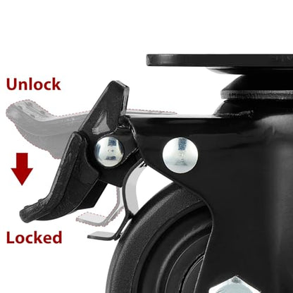 Finnhomy 3 Inch Caster Wheels Set of 4 Heavy Duty Low Profile Plate Swivel Casters with Brake Premium Solid Nylon Wheels 4,400 Lb Anti-wear Lockable Furniture Caster Sturdy for Toolbox Workbench Black - size: 3" (with Brake)