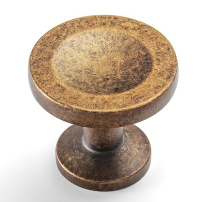 12 Pack Antique Brass Cabinet Knobs, Single Hole Round Knobs - color: Antique Brass