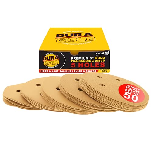 Dura-Gold 5" Gold Sanding Disc Grit Assortment, 5 Hole Pattern 10 Discs Ea - size: Variety Pack