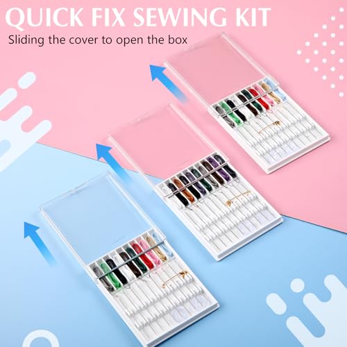 MTLEE 14 Boxes 140 Pieces Quick Fix Sewing Kit, Easy Pre Threaded Needle - color: Classic Color
