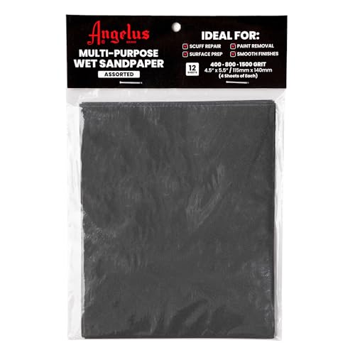 Angelus Multi-Purpose Wet Sandpaper - 4.5" x 5.5" Assorted Grit (400, 800, 1500) - 12-Sheet Pack