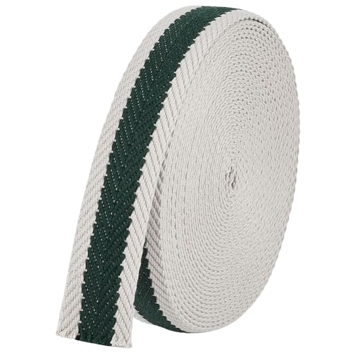BENECREAT 10 Yards Polyester Cotton Striped Webbing, Fabric Webbing Trim Herringbone Sewing Ribbon for Crafts Bag Handles - color: Green