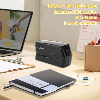 Electric Stapler, 25 Sheet Automatic Stapler, Include 2000 Staples and 1 Staple Remover, Jam Free, Professional and Home Office，Battery not Included，AC or Battery Powered - color: Black Electric Stapler