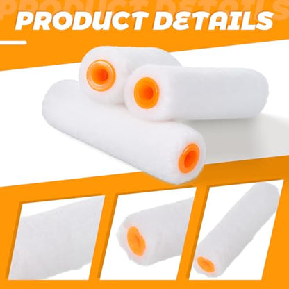 5 PCS 4.13 Inch Paint Roller, Small Paint Roller Reusable High Density Foam Rollers Cover Mini Paints Rollers Refills for Smooth Finish on Cabinets Trim Skirting Furniture