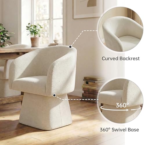 VKNOW Upholstered Swivel Dining Chairs Set of 4 with Barrel Back and Arm - color: Beige