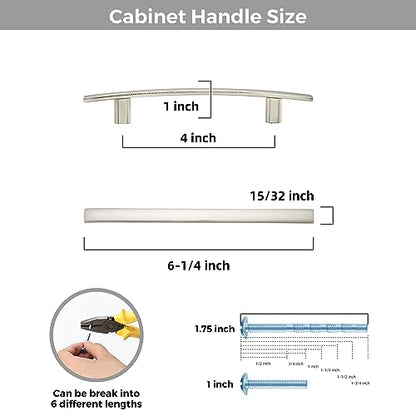 30 Pack Brushed Nickel Cabinet Handles, 4" Hole Center Curved Pulls - color: Brushed Nickel, size: 4" Hole Center