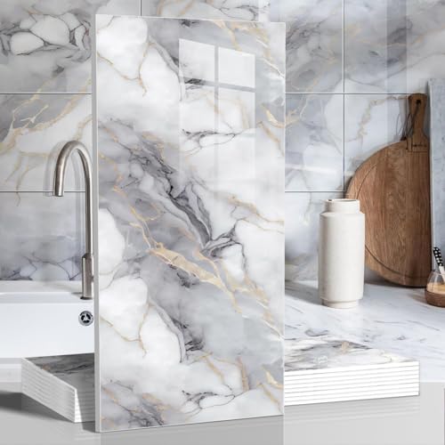 10pcs Thick Marble Peel and Stick Waterproof Wall Panels,Heat-Resistant Backsplash Tile, 23.6"x11.8" PVC Foam Wall Sticker for Kitchen,Living Rooms,TV Walls,Colorful (Not Real Tile 19.4Sq. Ft.) - color: Colorful Marble Tiles, size: 23.6" x 11.8" x 4MM x 1