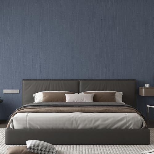 24"x393" Dark Blue Fabric Peel and Stick Linen Textured Wallpaper - color: Dark Blue