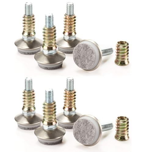 Leveling Feet 8PK with 3/8"-16 Thread Inserts and Felt Pads - size: D34mm Silver
