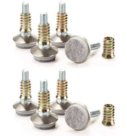 Leveling Feet 8PK with 3/8"-16 Thread Inserts and Felt Pads - size: D34mm Silver