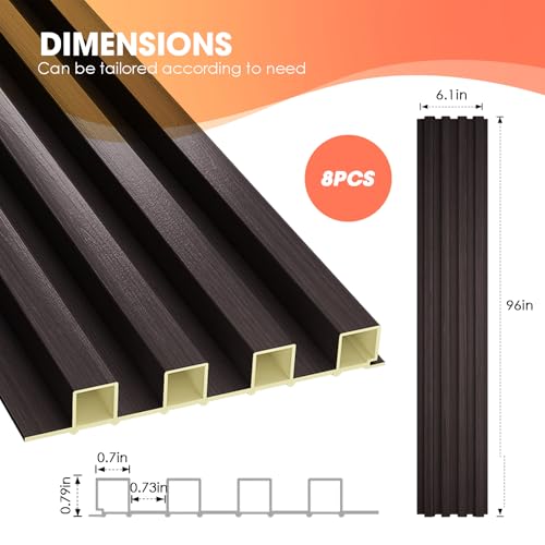 OUZUGIE WPC Acoustic Slat Wall Paneling, 8-Pack 96 x 6 Inches - color: Walnut, size: (High)96“ x 6"