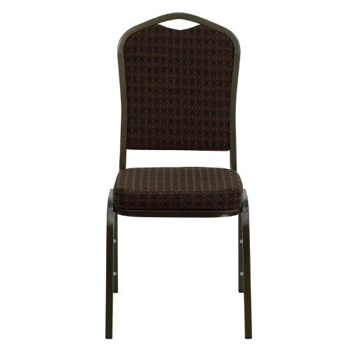 EMMA + OLIVER Brown Crown Back Stacking Banquet Chair - color: Brown Patterned Fabric/Gold Vein Frame