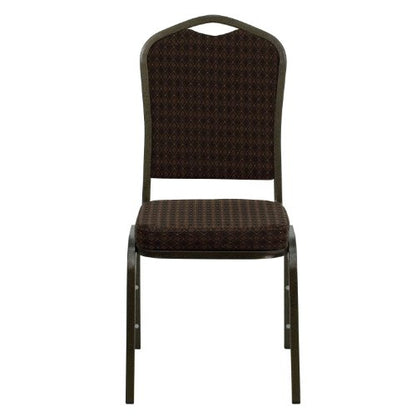 EMMA + OLIVER Brown Crown Back Stacking Banquet Chair - color: Brown Patterned Fabric/Gold Vein Frame