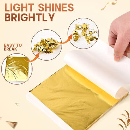 100Pcs Gold Leaf Sheets for Art, Gold Foil Sheets for Crafts, Art & DIY Projects, Home Walls and Multi Artistic Decoration, Imitation Gold Foil Sheets 5.5" x 5.5"