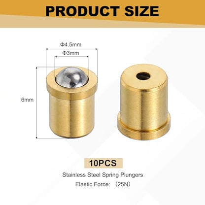 uxcell 10Pcs Stainless Steel Spring Plunger 6x4.5 mm Precision Ball (25N) - size: 6 x 4.5 mm(25N)