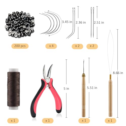 VCAY Hair Extension Tools Kit,200 Beads,Plier,Threader,Hook,Needles,Thread - color: Black
