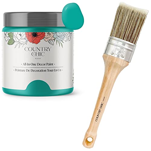 Chalk Style Paint + Paint Brush Bundle - for Furniture, Home Decor, Crafts (Color: Whoop-de-do [4 oz] - Bright Teal)