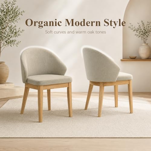 Dining Chairs Set of 2, Modern Fabric Upholstered Kitchen Side Chairs with Curved Backrest, Foam-Padded Seat Cushion, Tapered Wood Legs, Oak Finish - color: Oak, size: Set of 2