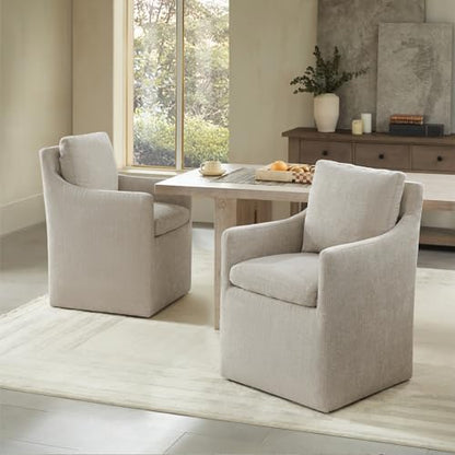 KISLOT Upholstered Dining Chairs with Casters, No Assembly Modern Accent Armchair with Rollers for Dining Room, Bedroom, Living Room, Reading Room, Already Assembled, Sand, 4 Box - color: Sand, size: Set of 4 (4 BOX)