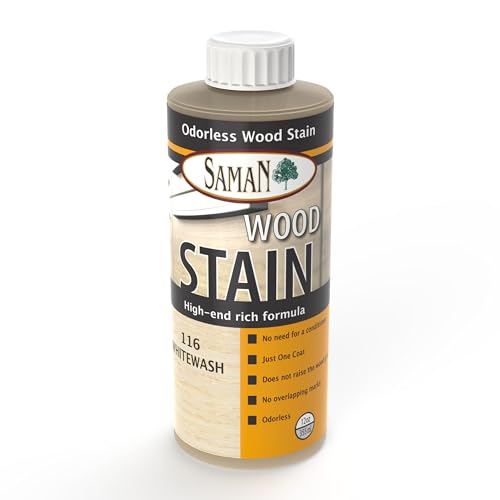 SamaN Interior Water Based Wood Stain - Natural Stain for Furniture, Moldings, Wood Paneling, Cabinets (Whitewash TEW-116-12, 12 oz) - color: Whitewash, size: 12 oz