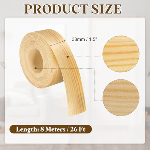 uxcell 1-1/2 Inch x 26ft Wood Veneer Edge Banding, Pre-Glued Flexible Pine Edging Strips, Iron on with Hot Melt Adhesive Wood Tape for Cabinet Repair and Furniture Restoration - size: 1-1/2 Inch x 26ft