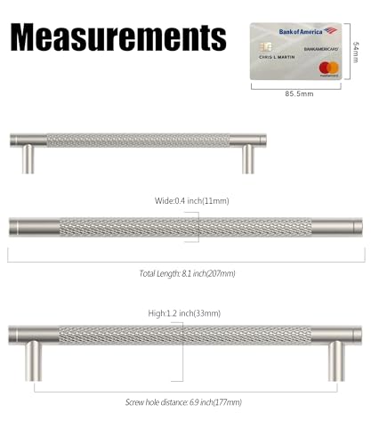 Brushed Nickel Knurled Cabinet Handles Kitchen Pulls 7 Inch 10 Pack - color: Brushed Satin Nickel, size: 7" Hole Center