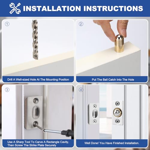 2 PCS Ball Catch for Top of Door, Closet Door Ball Catch, Latches Replacement by Fitoon, Equipped with a 0.98-inch Long Screw